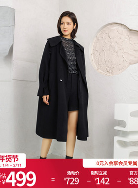 婉甸黑色双面呢大衣冬季A型中长款外套1234C07RJ3YX