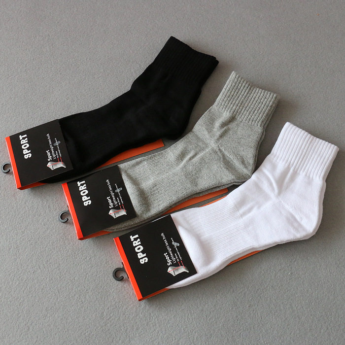 5双装纯色休闲运动袜纯棉毛巾底加厚中筒男袜子厚实体育生白袜