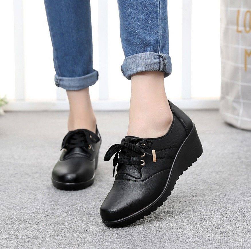 坡跟妈妈鞋子春秋中跟皮鞋软皮软底工作鞋平底防滑单鞋中老年女鞋,女鞋,深口单鞋,淘宝优惠券,粉丝福利购,淘宝优惠卷