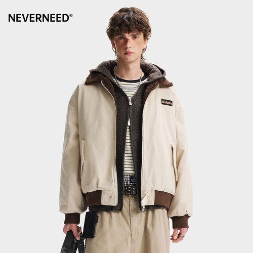NEVERNEED羊羔绒翻领棉衣男