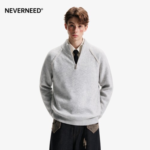NEVERNEED半拉链立领针织毛衣男
