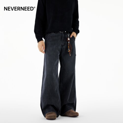 NEVERNEED水洗直筒牛仔裤男女秋