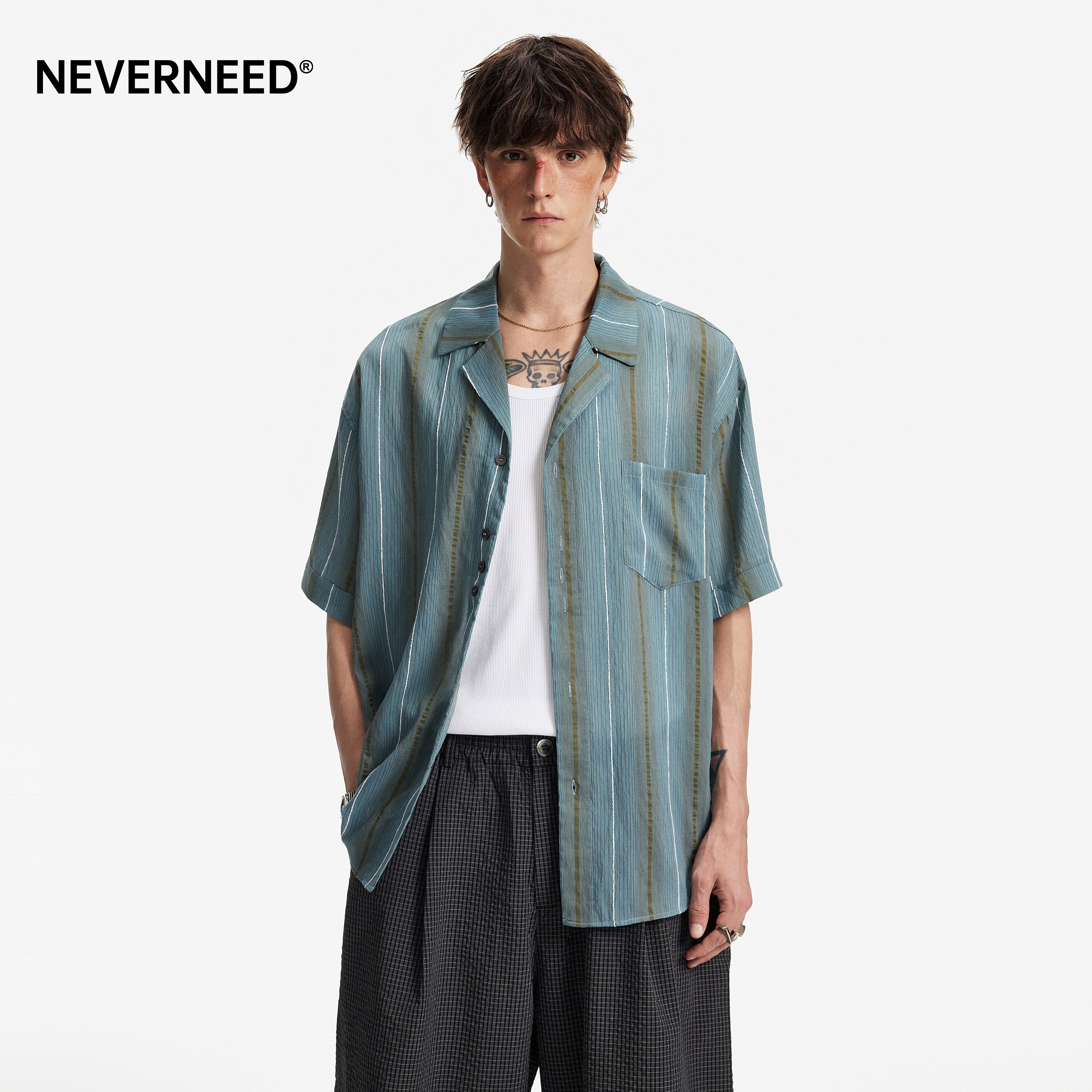 NEVERNEED莱赛尔天丝条纹短袖图片