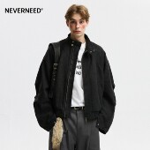 NEVERNEED解构拼接立领外套男美式 呢子夹克 潮牌cleanfit廓形短款