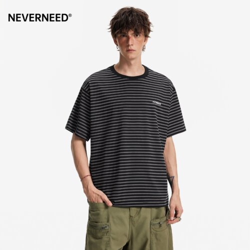 NEVERNEED撞色条纹圆领T恤男女