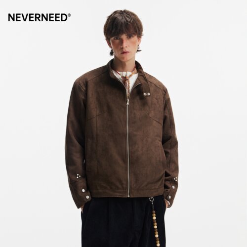 NEVERNEED纯色哈灵顿短款夹克男