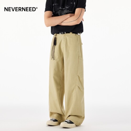 NEVERNEED美式伞兵阔腿休闲裤男