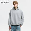 NEVERNEED重磅boxy短宽加绒连帽卫衣男女美式 cleanfit纯灰色帽衫