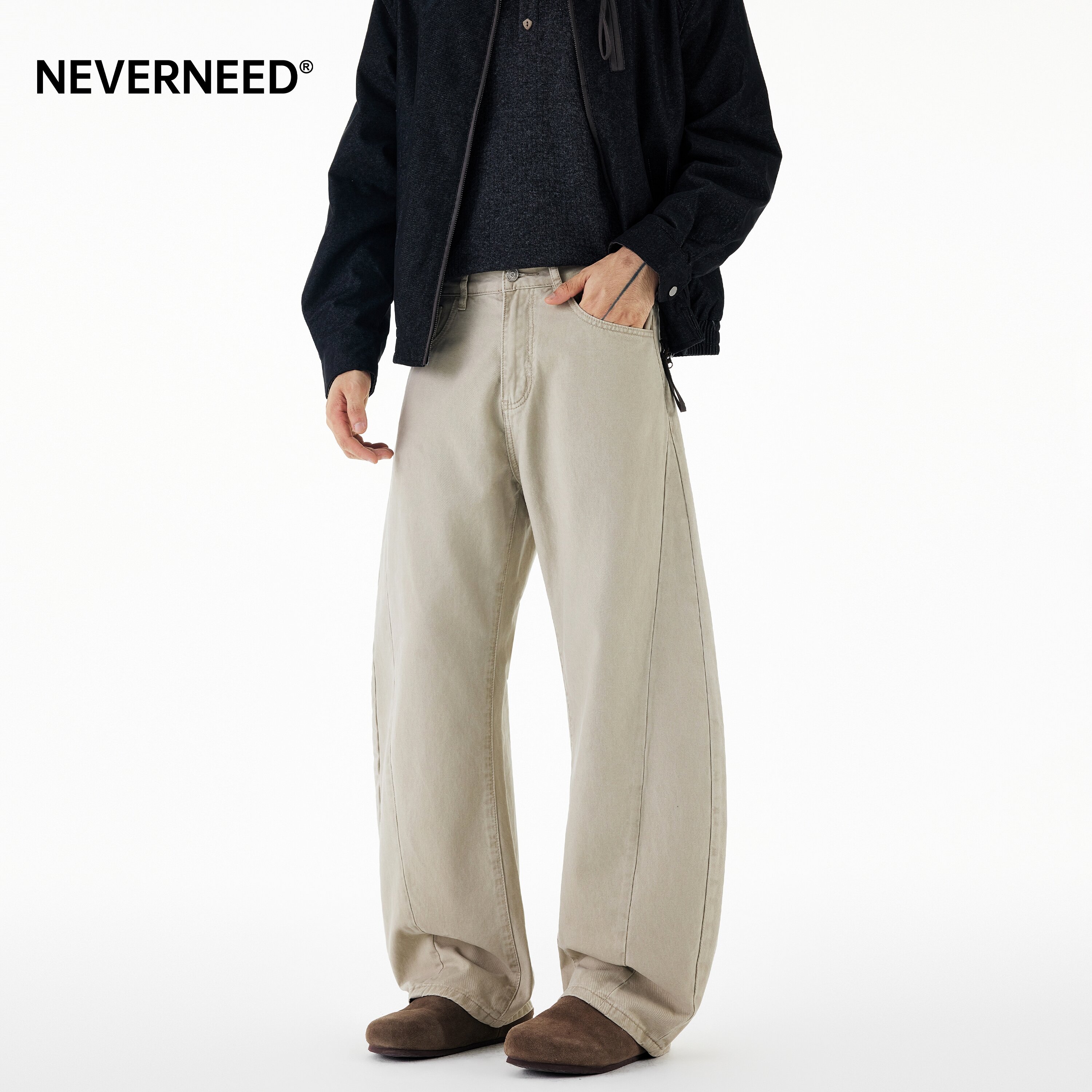 NEVERNEED纯棉弯刀牛仔裤男女图片