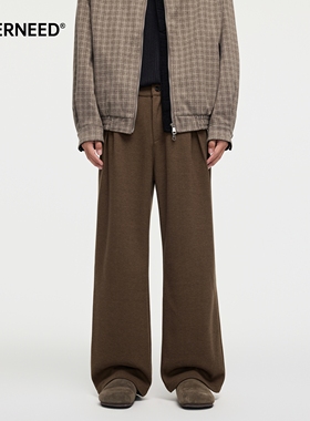 NEVERNEED绵羊毛直筒加绒休闲长裤男美式cleanfit垂感宽松A字西裤