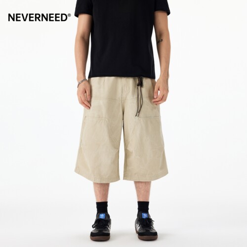 NEVERNEED解构拼接直筒休闲裤男
