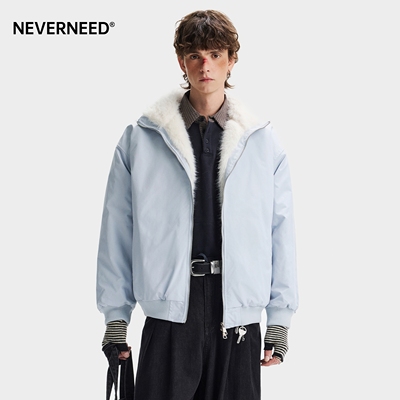 NEVERNEED座山雕立领棉衣男女