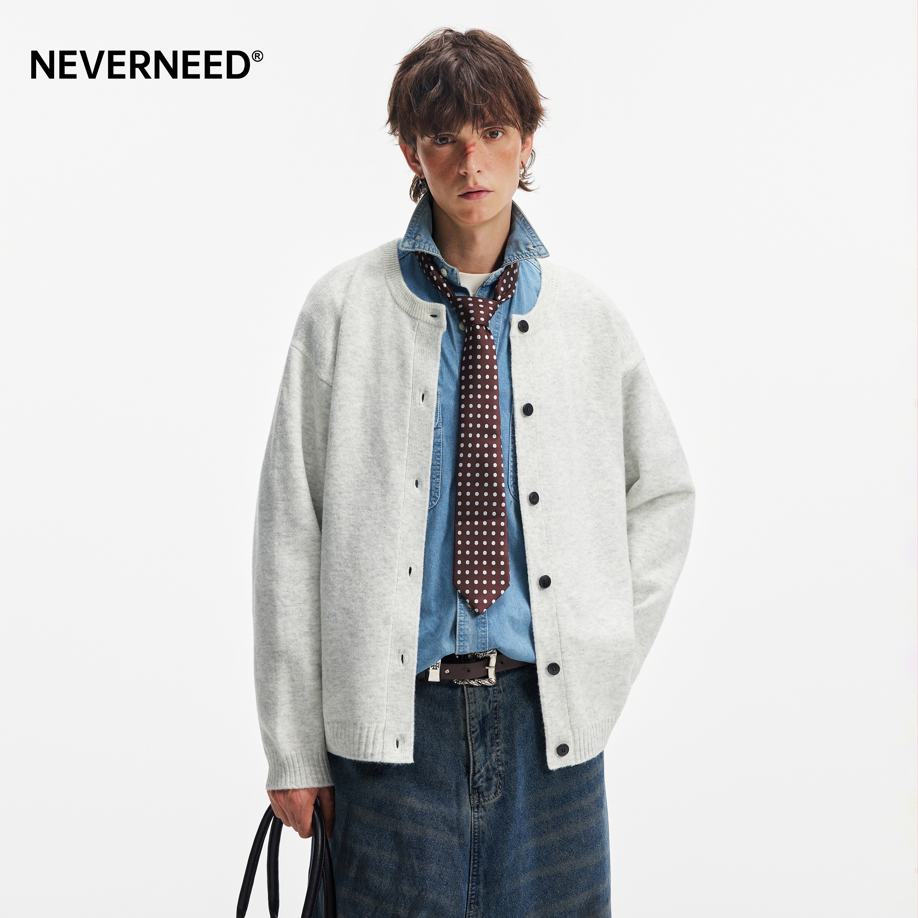 NEVERNEED开衫圆领毛衣男女秋季