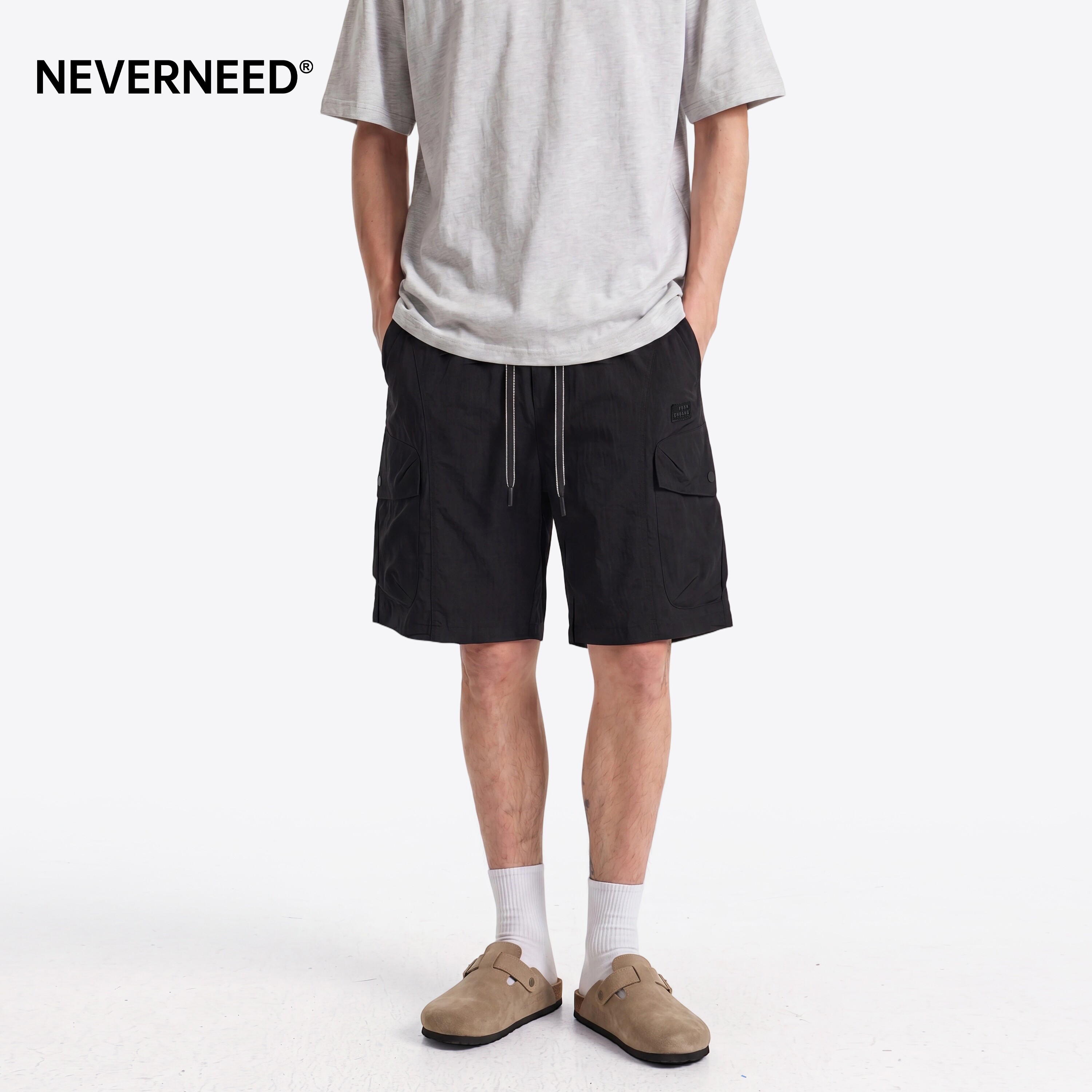 NEVERNEED宽松直筒工装短裤男女图片