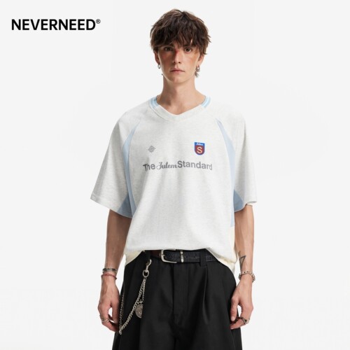 NEVERNEED拼接撞色T恤男女夏季