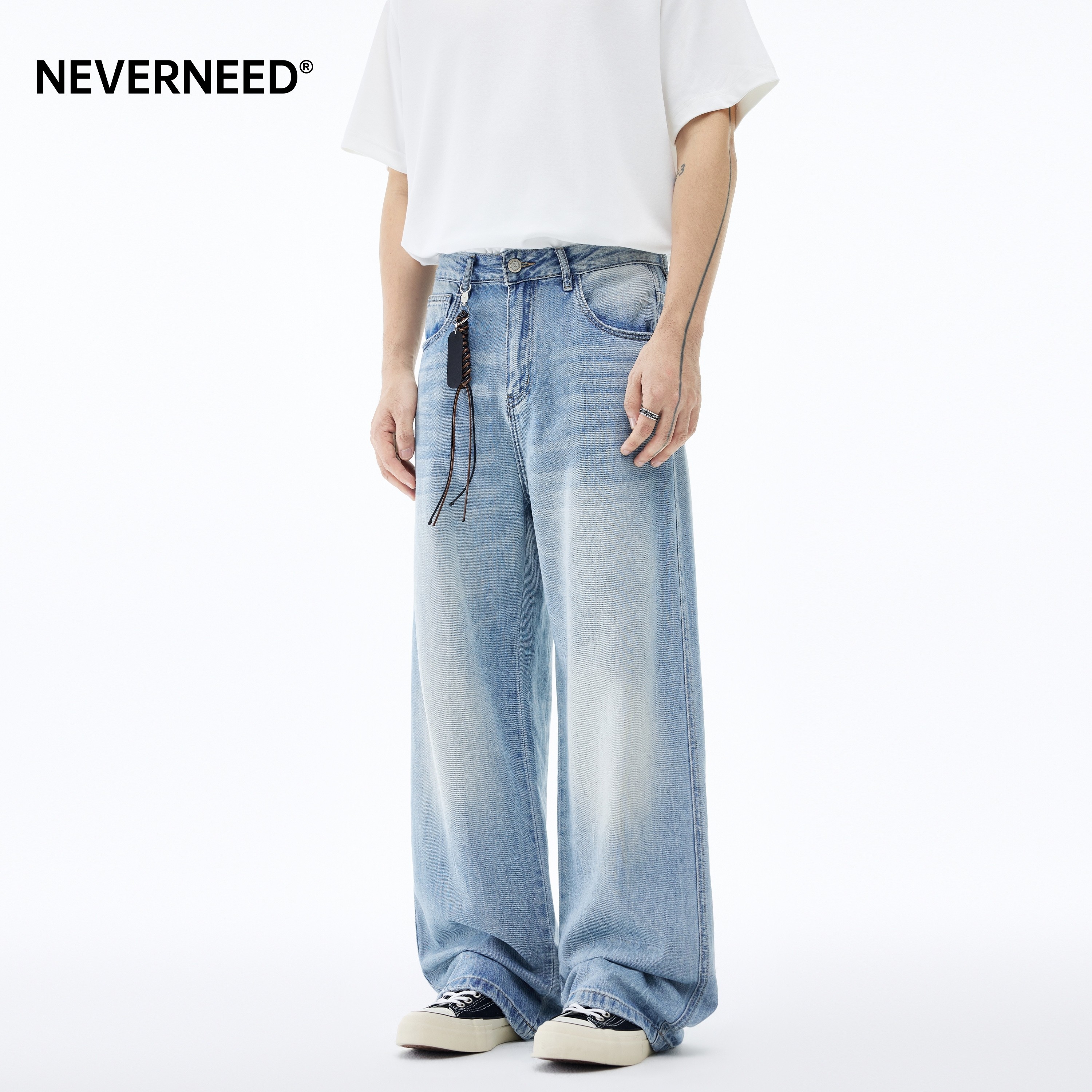 NEVERNEED天丝莱赛尔宽松牛仔裤男春季美式潮牌cleanfit垂感A字裤,男装,牛仔裤,淘宝优惠券,粉丝福利购,淘宝优惠卷