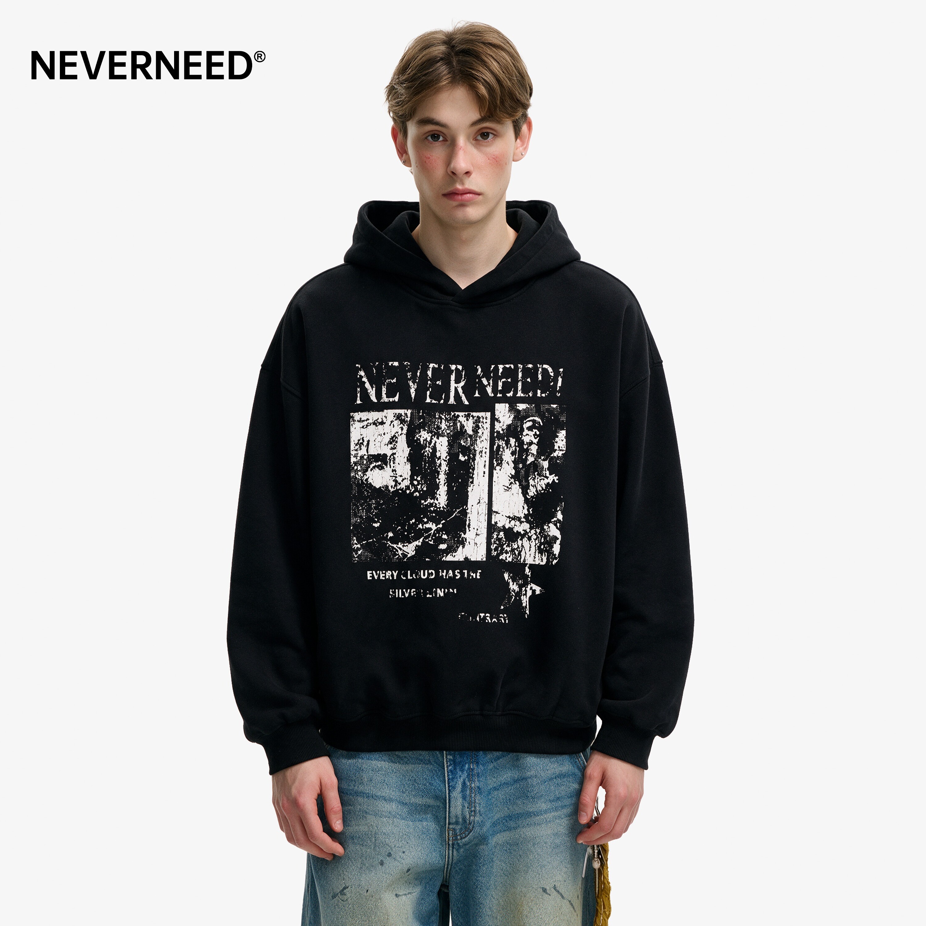 NEVERNEED复古连帽卫衣男女秋季图片