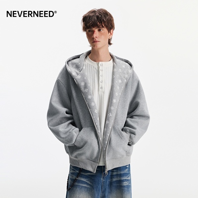 NEVERNEED重磅双拉链连帽卫衣男