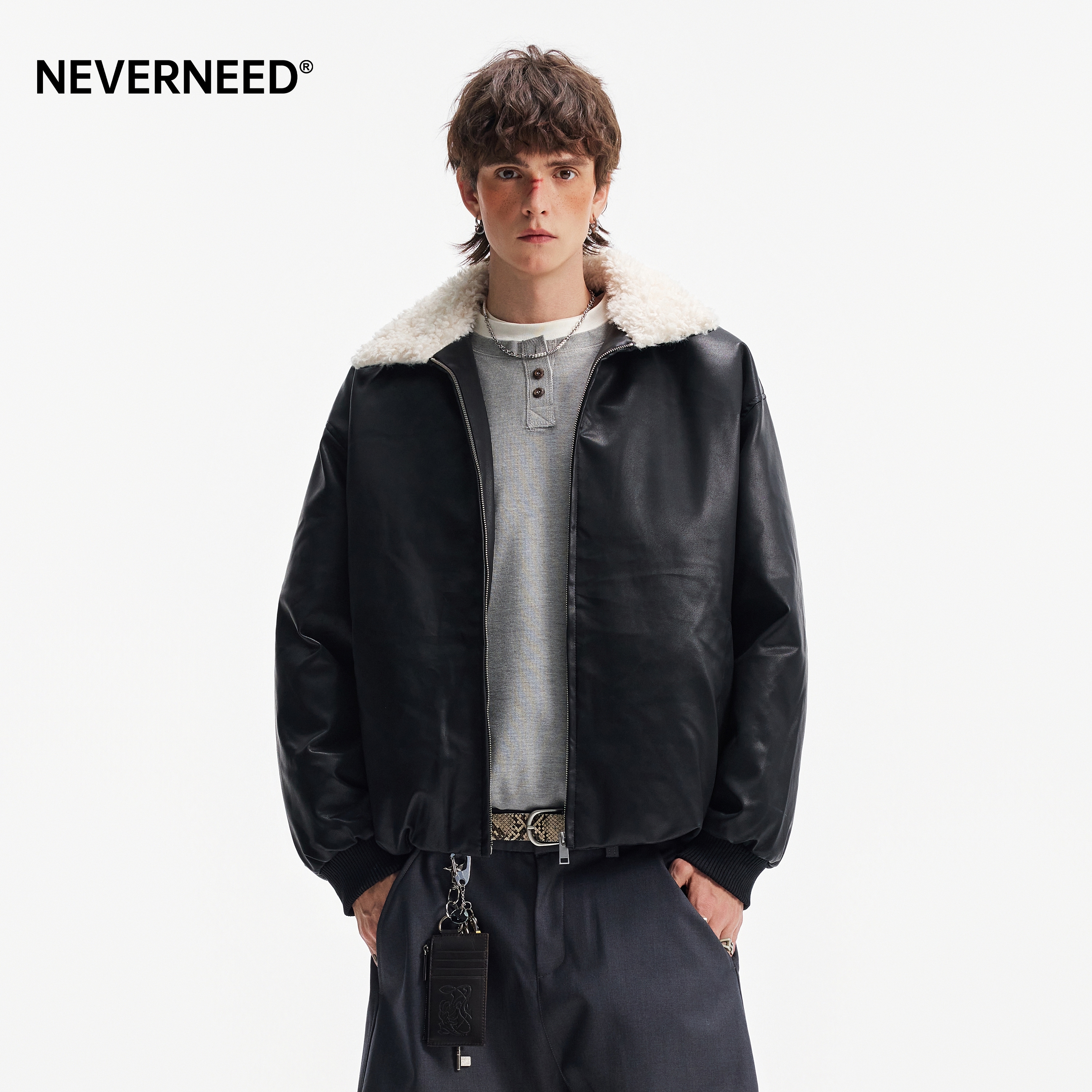 NEVERNEED羊羔绒皮夹克棉衣男女