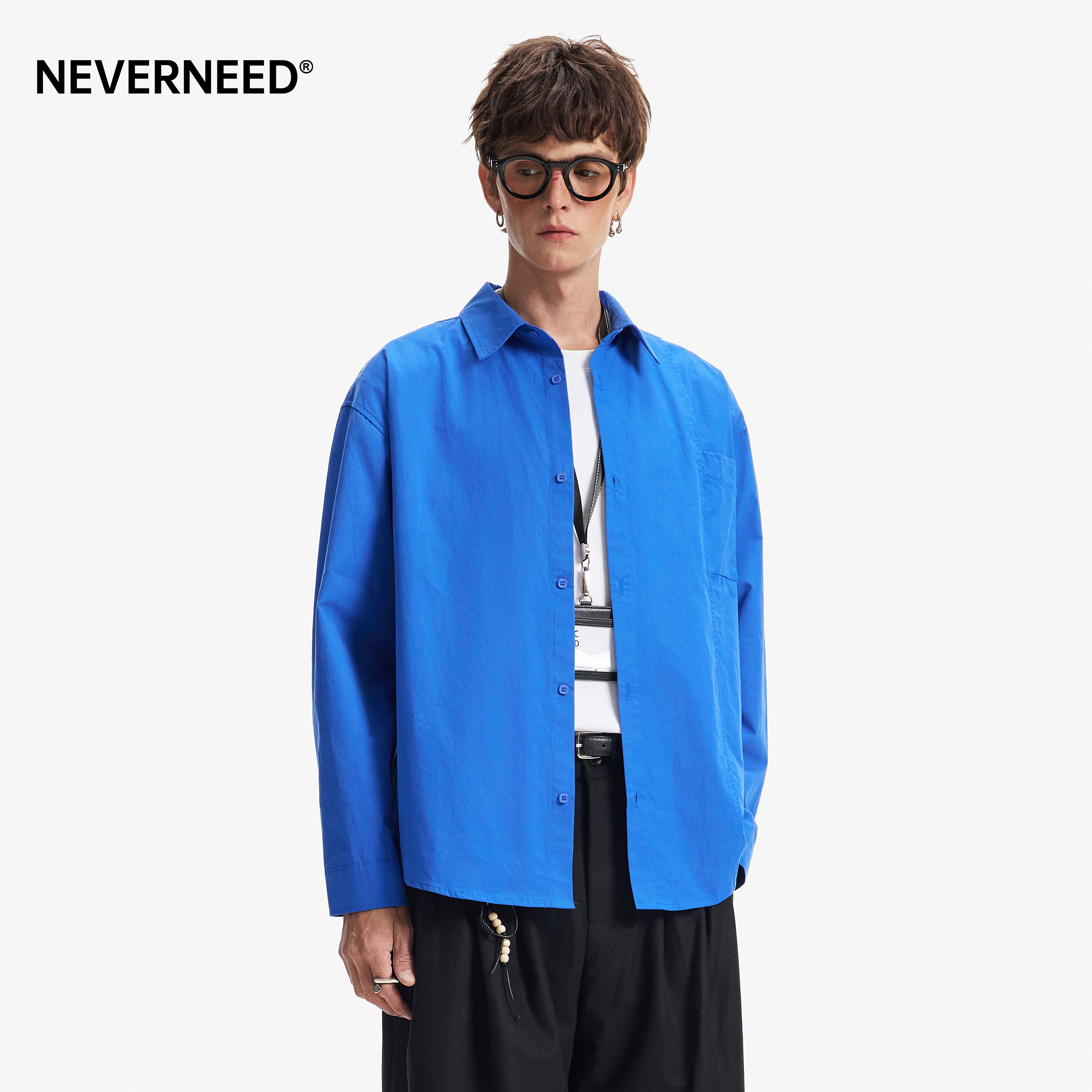 NEVERNEED复古纯棉长袖衬衫男女图片
