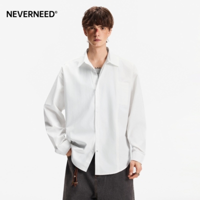NEVERNEED解构拼接长翻领衬衫男