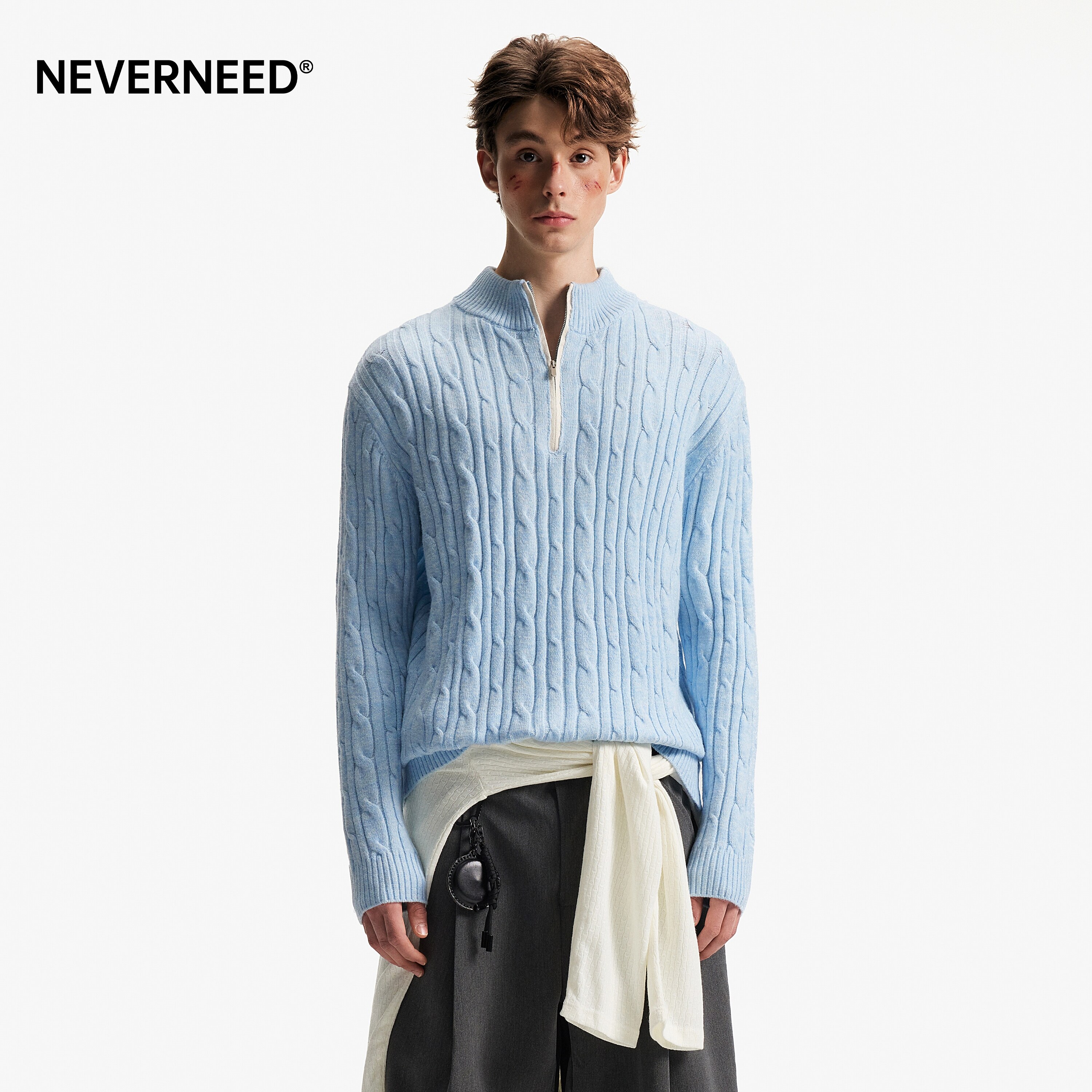 NEVERNEED绵羊毛麻花针织毛衣男图片