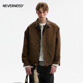 格纹翻领外套 cleanfit短款 NEVERNEED假两件拼接夹克男女秋季 美式