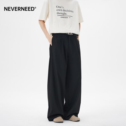 NEVERNEED黑色冰丝休闲西裤男女