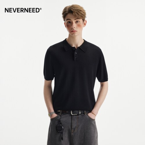 NEVERNEED老钱风桑蚕丝POLO衫男