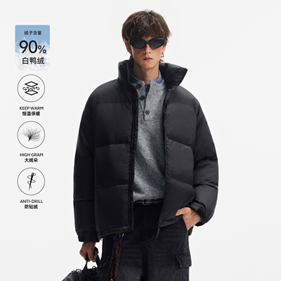 NEVERNEED美式黑色立领羽绒服