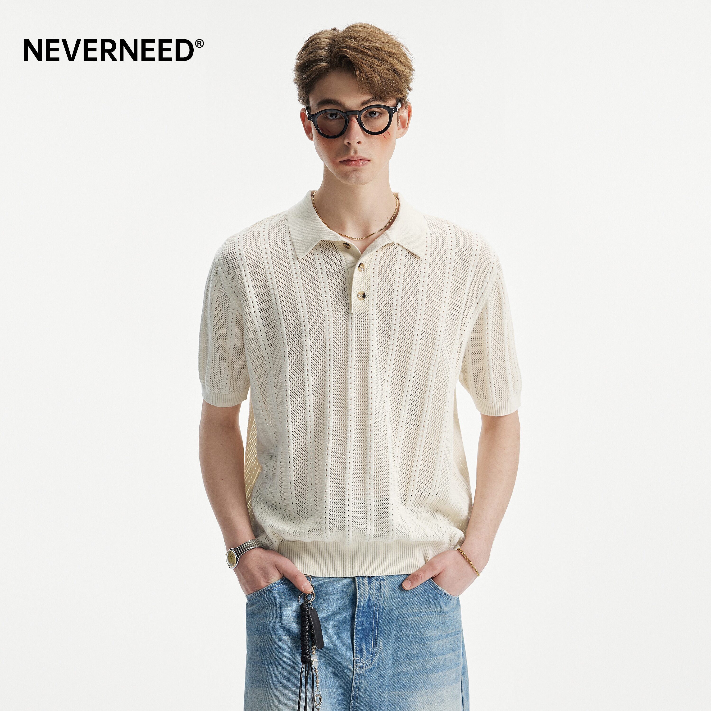 NEVERNEED提花肌理感针织短袖T恤图片