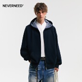 美式 NEVERNEED格子双面穿连帽开衫 卫衣男女春季 cleanfit休闲外套