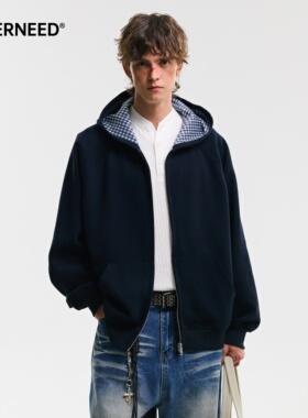 NEVERNEED格子双面穿连帽开衫卫衣男女春季美式cleanfit休闲外套