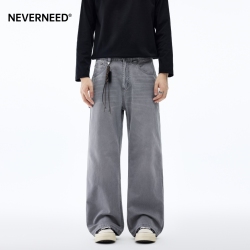 NEVERNEED纯棉直筒微喇牛仔裤男