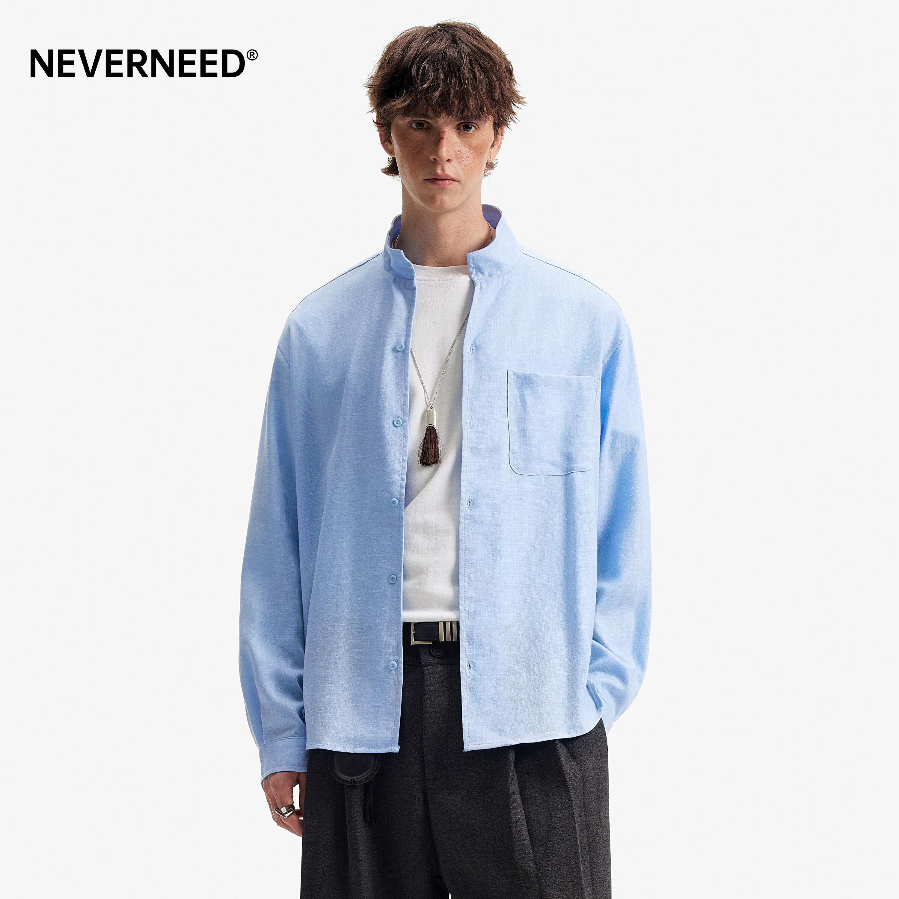 NEVERNEED天丝亚麻长袖衬衫男女图片