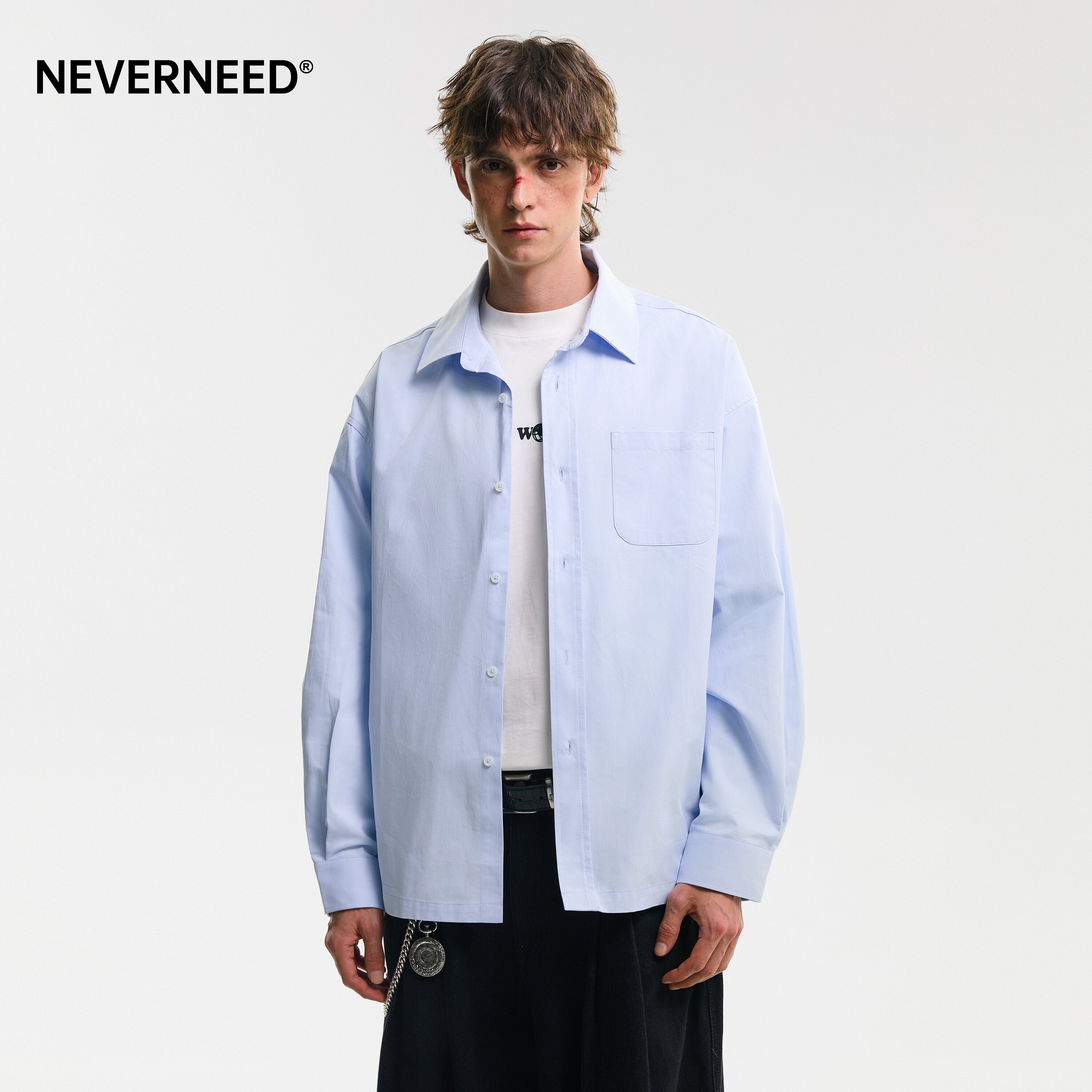 NEVERNEED高智感纯棉长袖衬衫男图片