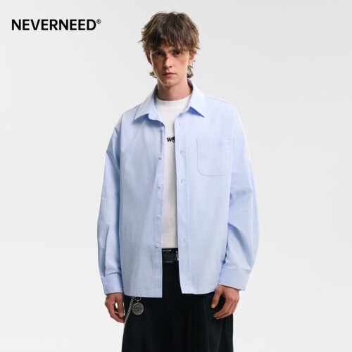 NEVERNEED高智感纯棉长袖衬衫男