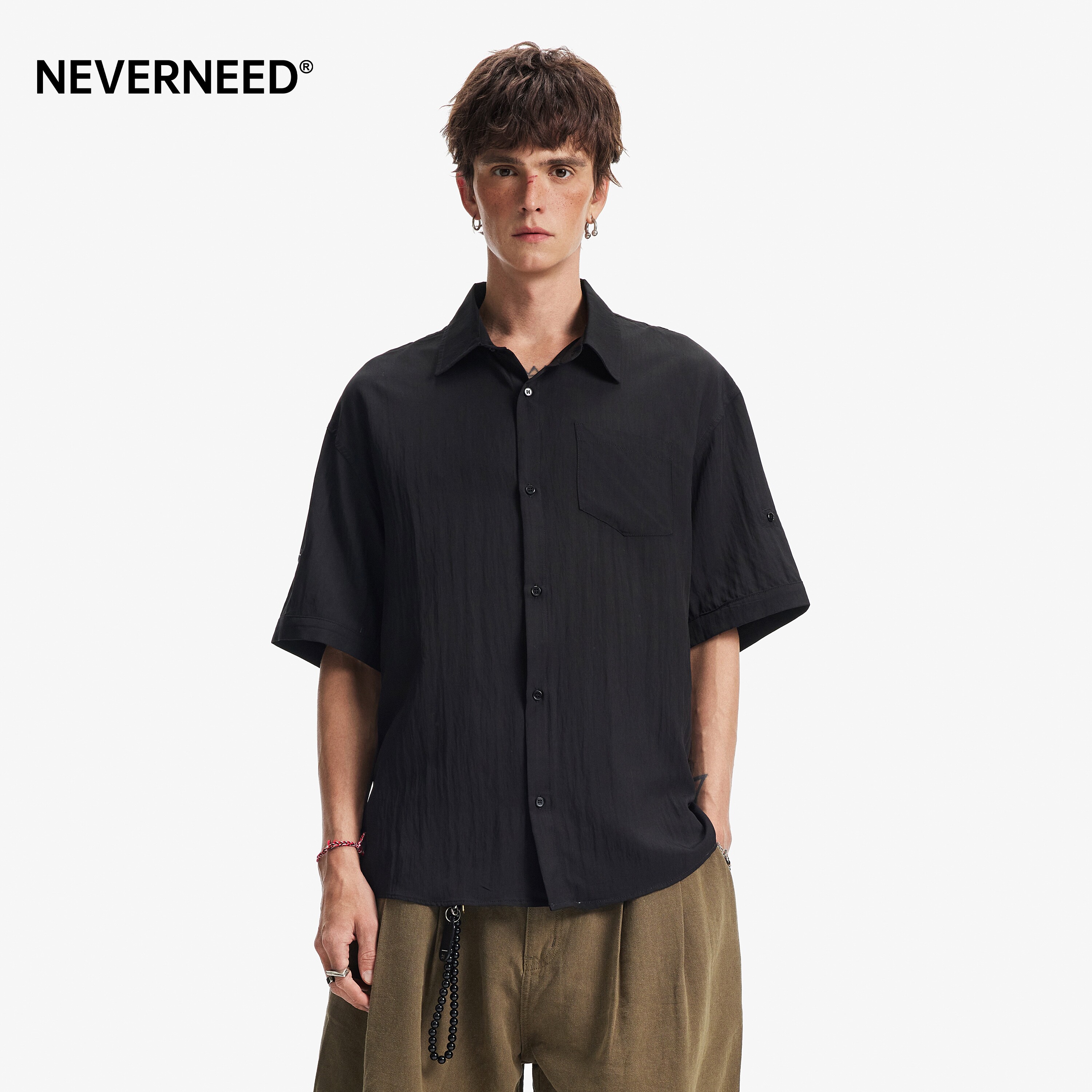 NEVERNEED肌理感短袖衬衫男女夏图片