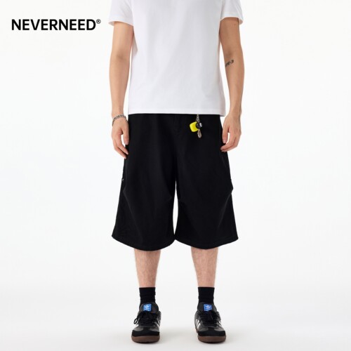 NEVERNEED褶皱工装休闲短裤男女