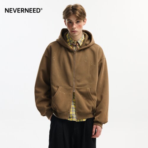 NEVERNEED双拉链水洗连帽卫衣