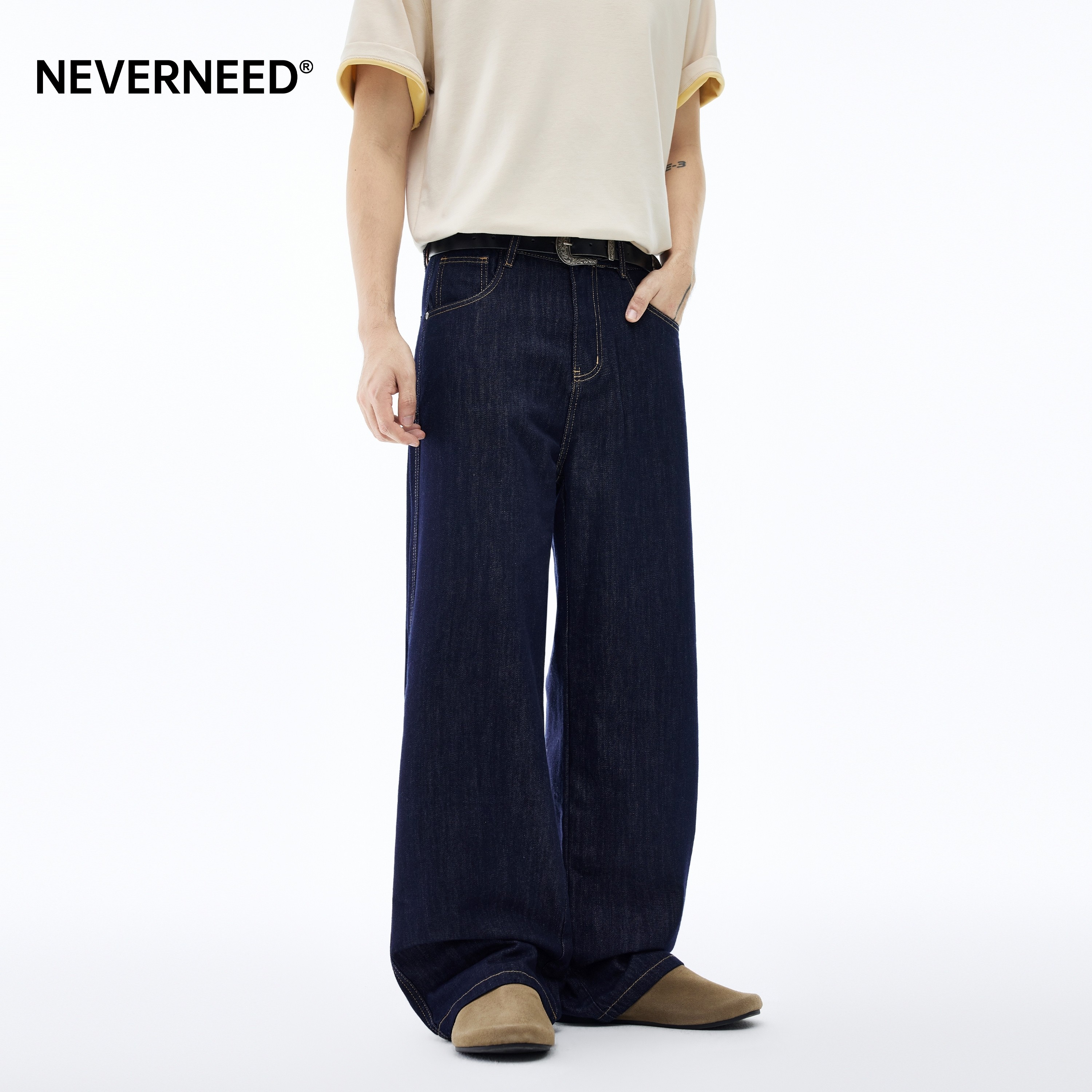 NEVERNEED原色天丝莱赛尔牛仔裤男春季美式潮牌cleanfit宽松A字裤,男装,牛仔裤,淘宝优惠券,粉丝福利购,淘宝优惠卷