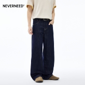 NEVERNEED原色天丝莱赛尔牛仔裤 潮牌cleanfit宽松A字裤 男春季 美式