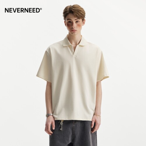 NEVERNEED纯色V领POLO衫男女夏季