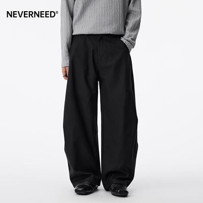 NEVERNEED美式复古弯刀西裤男