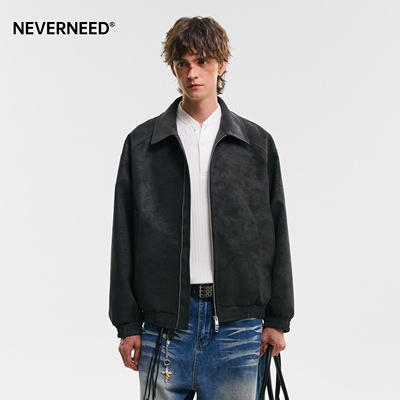 NEVERNEED美式复古翻领夹克男女