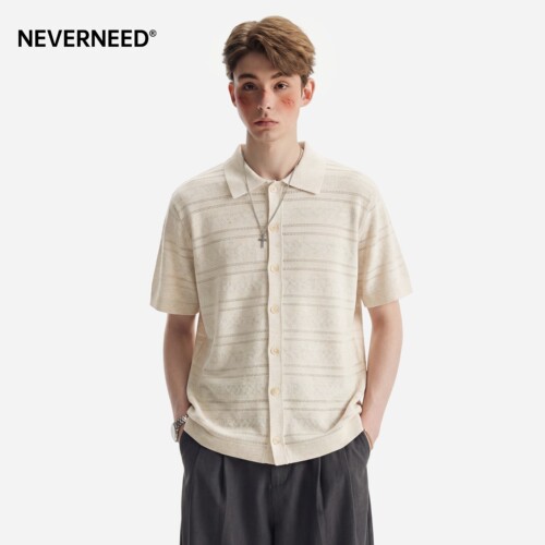 NEVERNEED天丝亚麻针织短袖T恤男