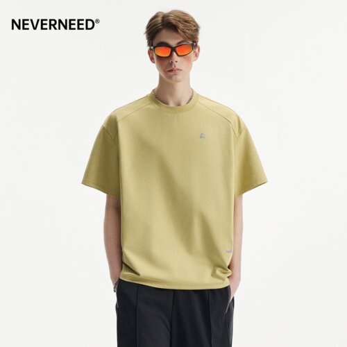 NEVERNEED纯色印花圆领T恤男女