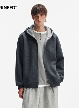 NEVERNEED美式cleanfit连帽卫衣男女boxy短款双拉链撞色开衫外套