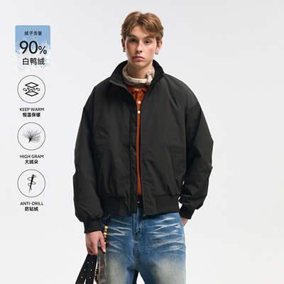 NEVERNEED黑色立领羽绒服男