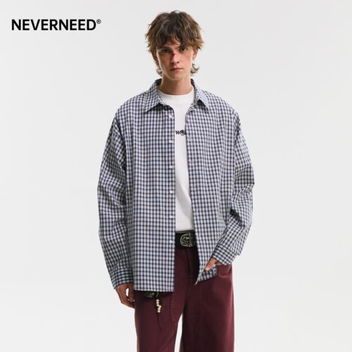 NEVERNEED格子翻领衬衫男女